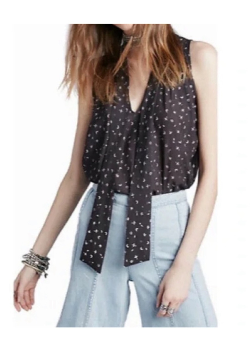 Free People • Tie Neck Grey Keyhole Tank